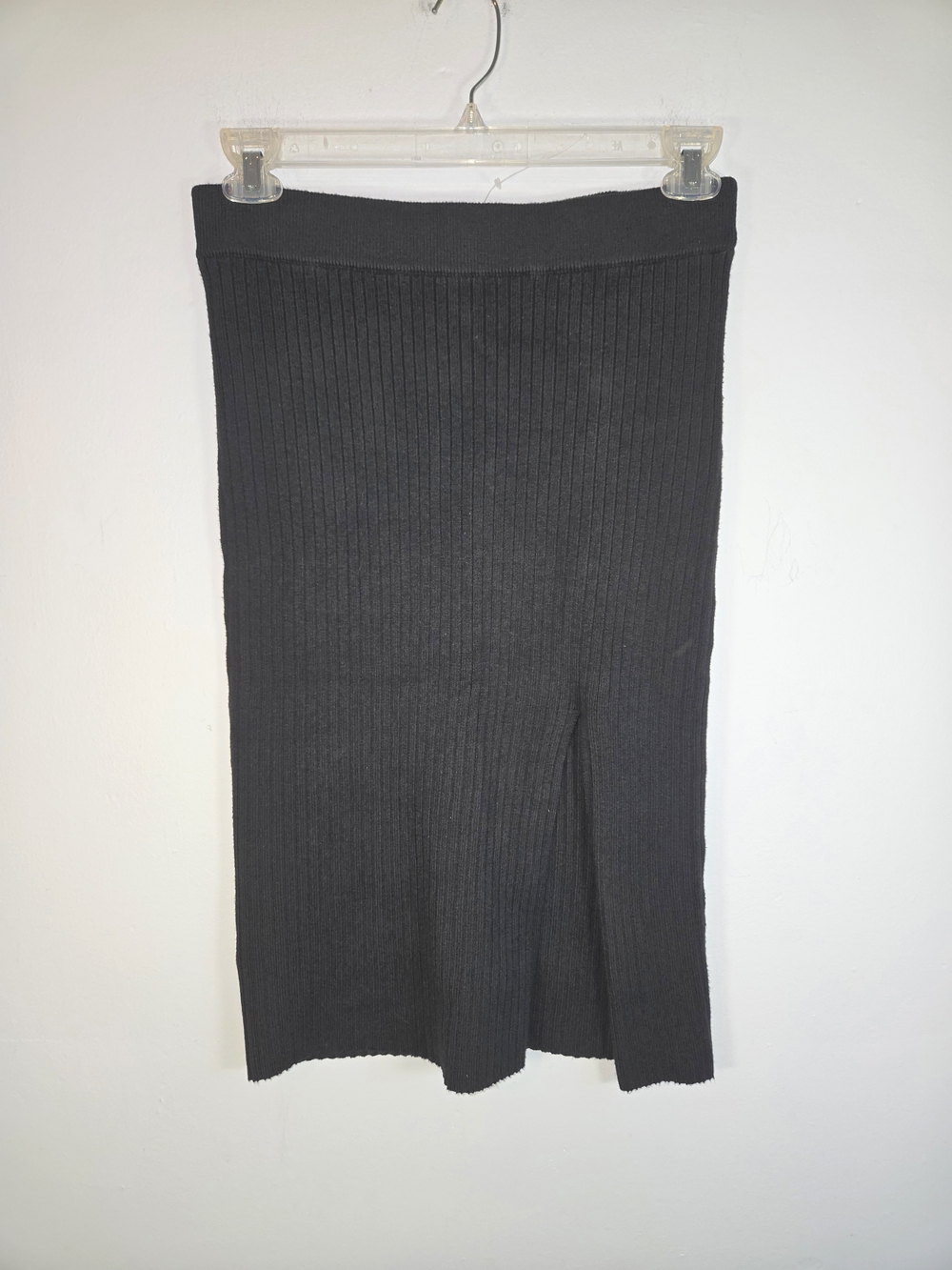 NWT Abercrombie Black Rib Knit Bodycon Front Slit Midi Skirt Medium Minimalist